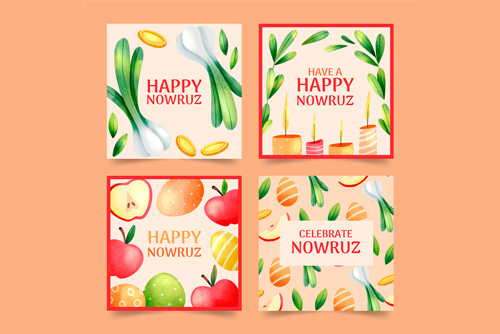 وکتور لایه باز EPS و Ai قالب پست اینستاگرام هفت سین شامل تخم مرغ رنگی و سیر و سکه و شمع ویژه عید نوروز 